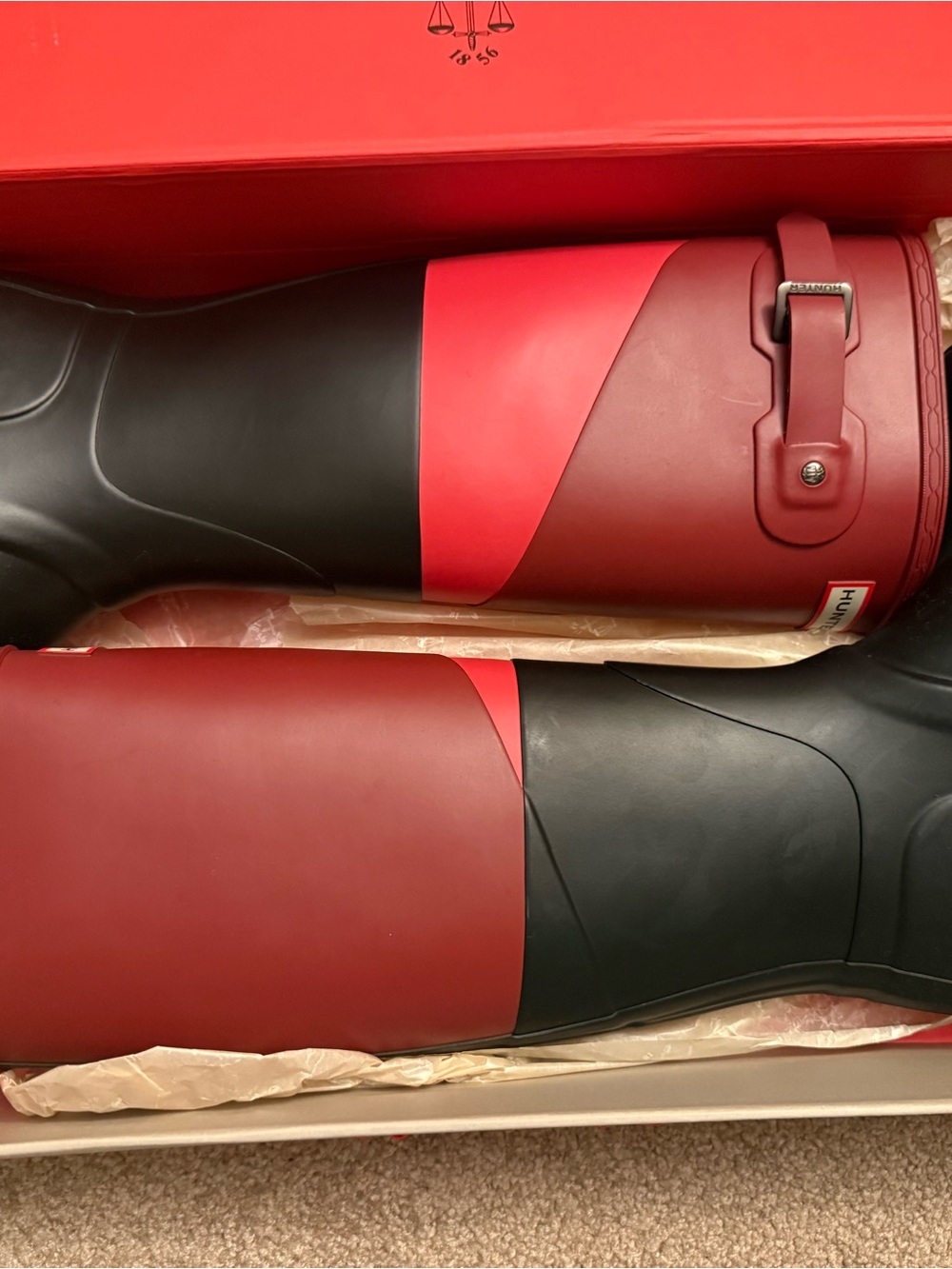 Hunter Black and Red Tall Waterproof Rain Boots - Picture 3 of 4